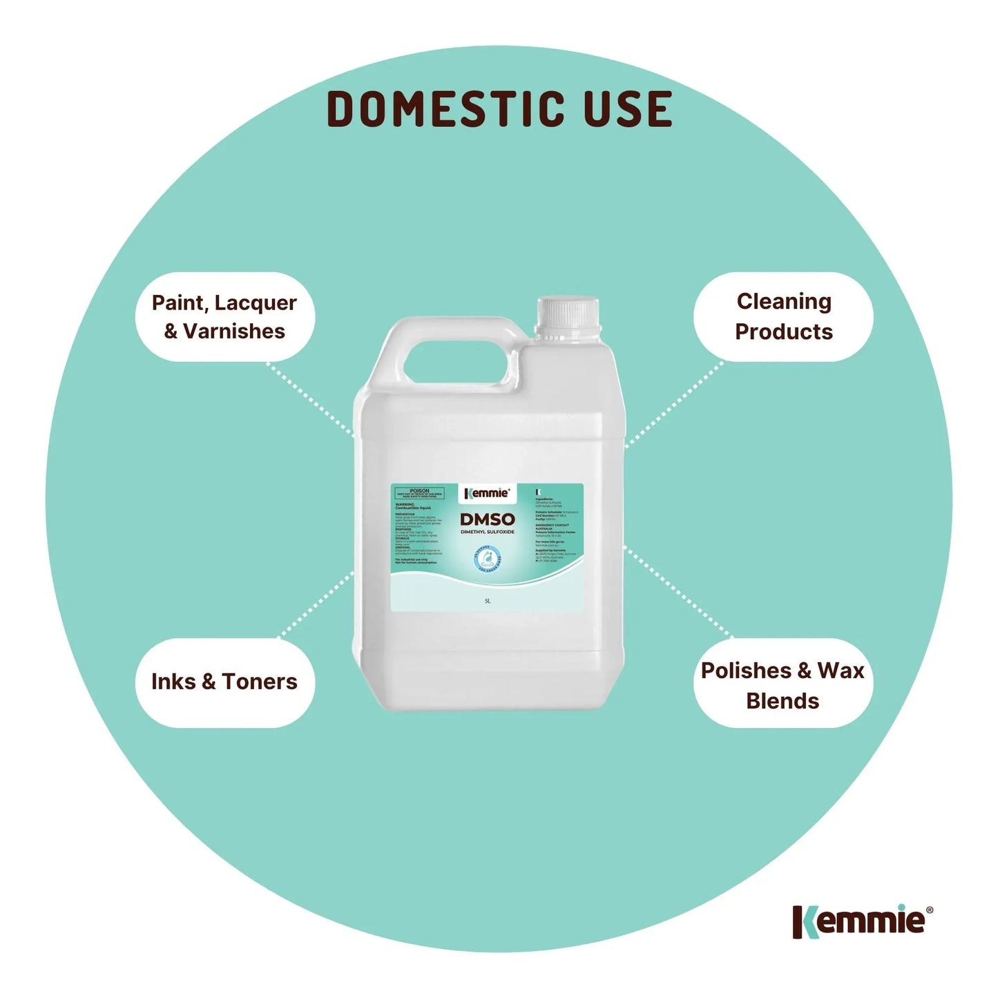 Kemmie 5L DMSO Liquid 99.9% Pure USP Grade Dimethyl Sulfoxide Solvent Bulk