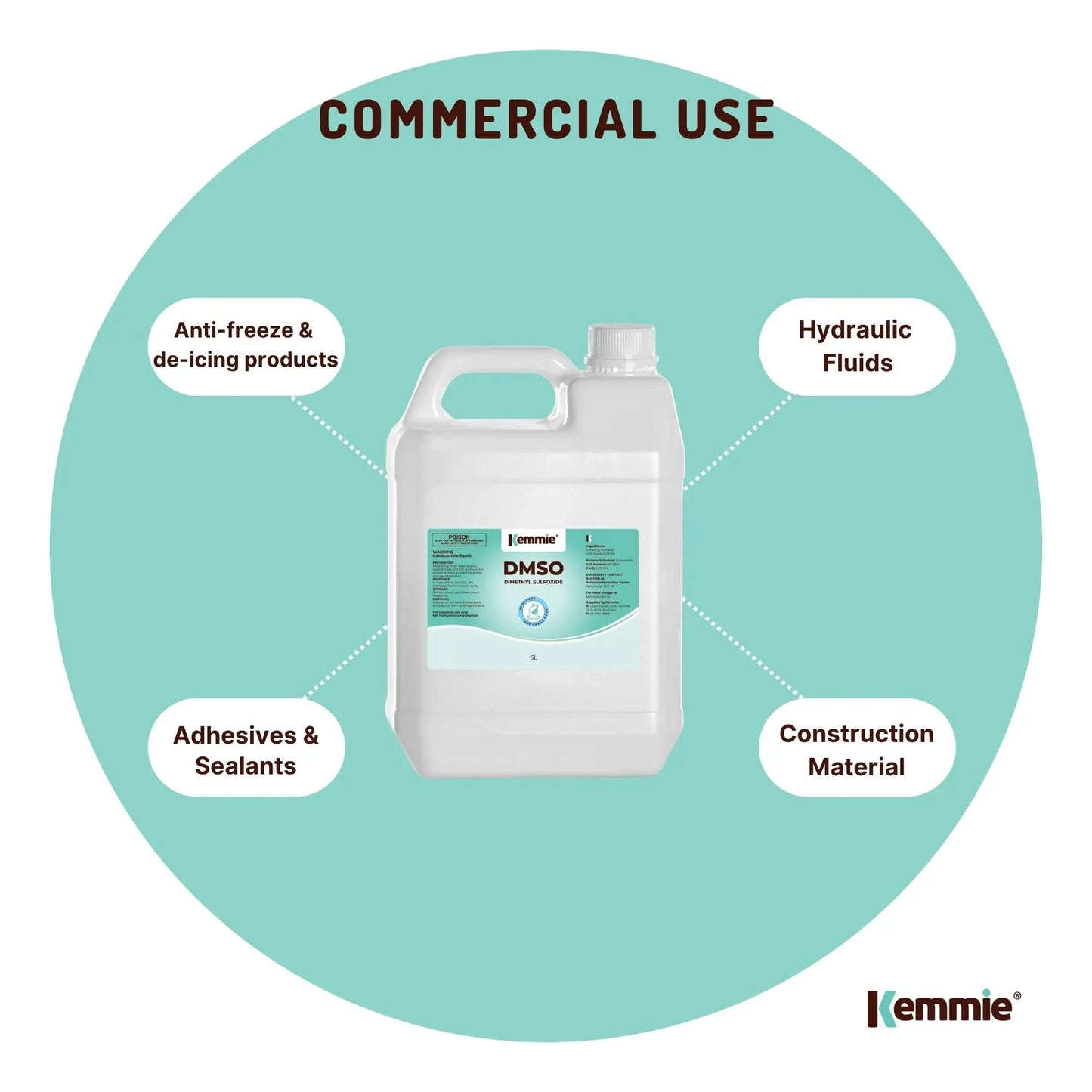 Kemmie 5L DMSO Liquid 99.9% Pure USP Grade Dimethyl Sulfoxide Solvent Bulk