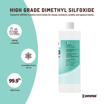 Kemmie 500ml DMSO Liquid 99.9% Pure - USP Grade Dimethyl Sulfoxide Solvent