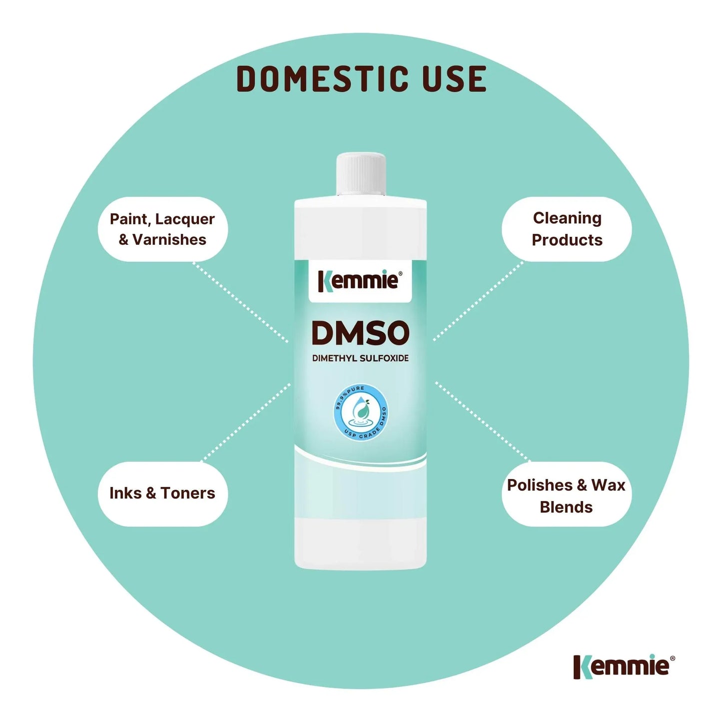 Kemmie 500ml DMSO Liquid 99.9% Pure - USP Grade Dimethyl Sulfoxide Solvent