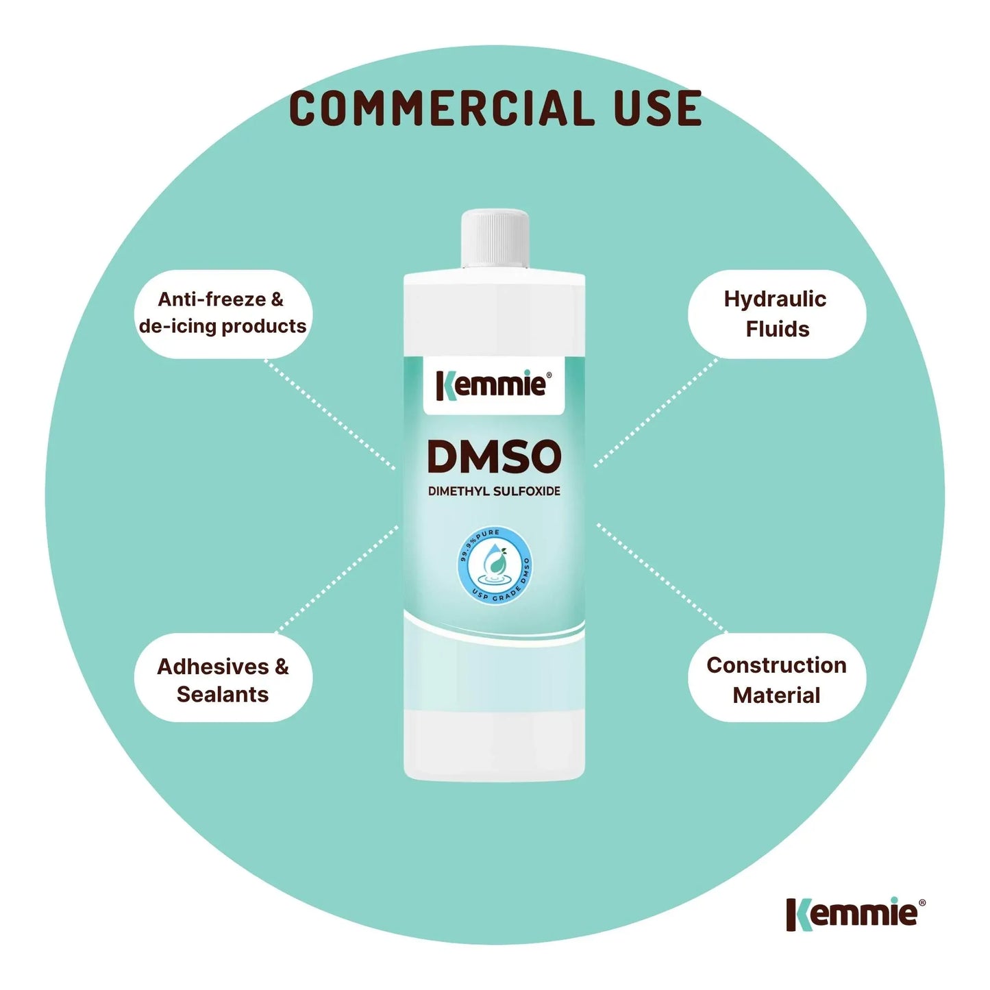 Kemmie 500ml DMSO Liquid 99.9% Pure - USP Grade Dimethyl Sulfoxide Solvent