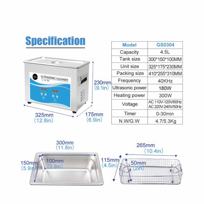 4.5L Digital Ultrasonic Cleaner - Ultra Sonic Bath Jewellery Cleaning - Mekamart Australia