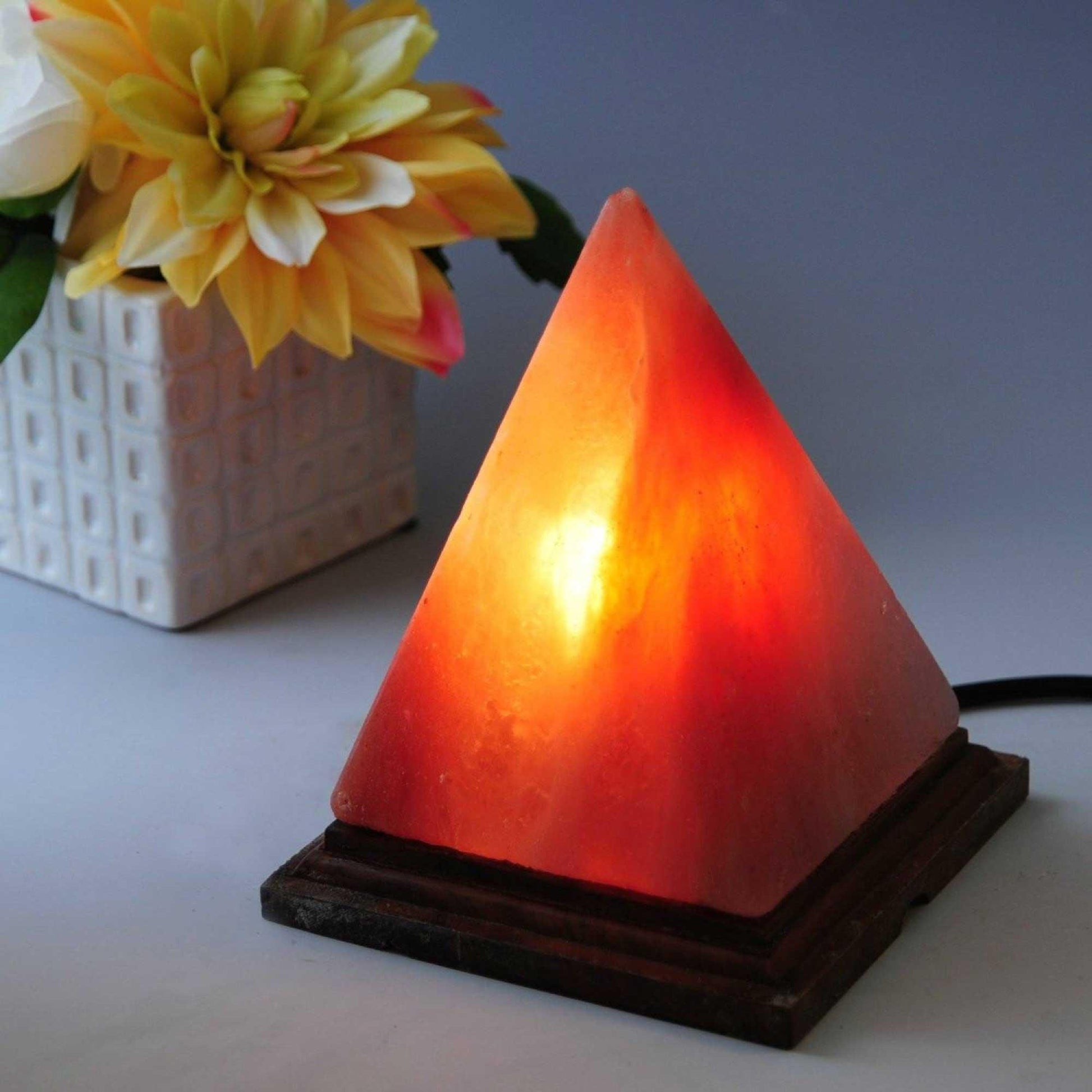 12V 12W Pyramid Himalayan Pink Salt Lamp Carved Rock Crystal Light Bulb On/Off - Mekamart Australia