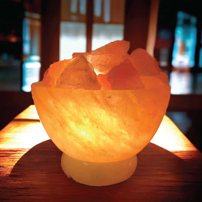 12V 12W Fire Bowl Himalayan Pink Salt Lamp Carved Rock Crystal Light Bulb On/Off - Mekamart Australia