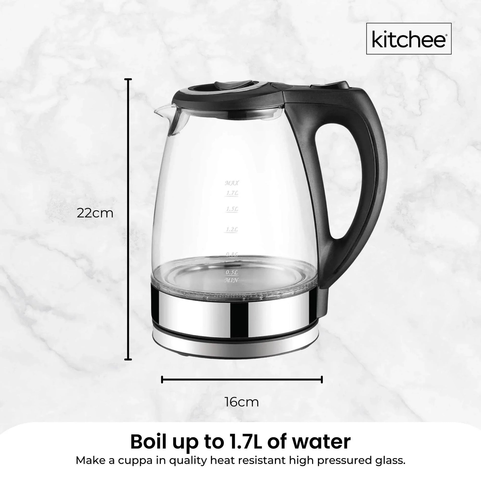 1.7L Electric Glass Kettle LED Blue Light 360 Automatic Cordless Water Boiling Jug - Mekamart Australia