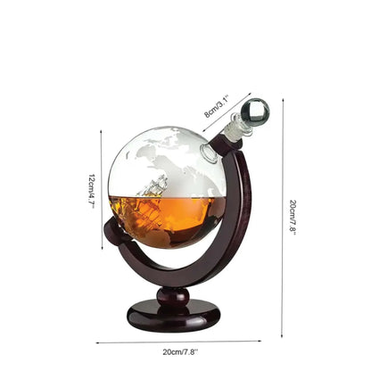 850ml Whiskey or Wine Globe Glass Decanter Set - 2x Glasses + Wooden Stand - Mekamart Australia