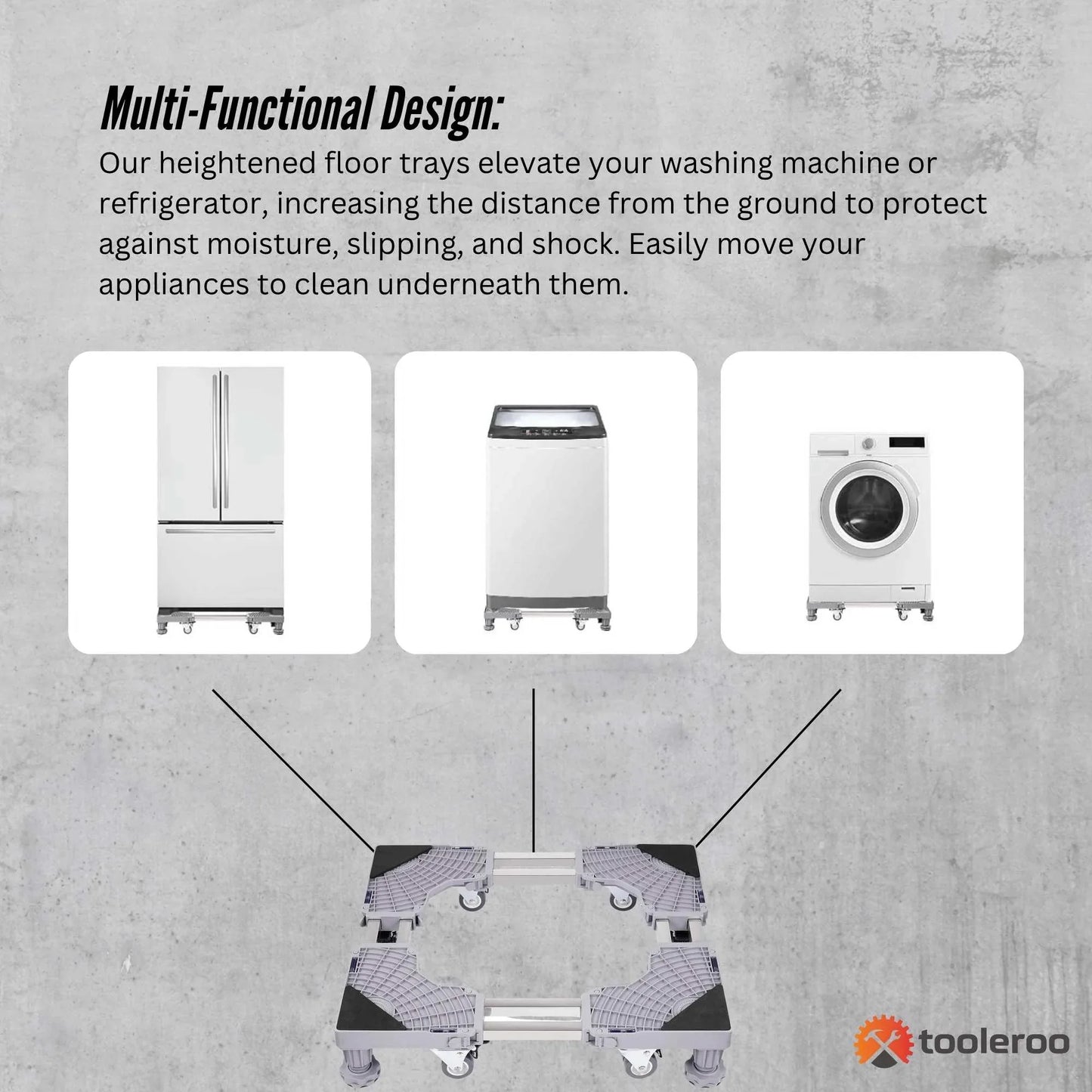 Adjustable Appliance Base Stand - Lock Wheel Trolley For Washing Machine Fridge - Mekamart Australia