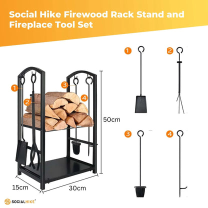 Social Hike Firewood Rack Stand and Fireplace Tool Set for Log Holder Storage - Mekamart Australia
