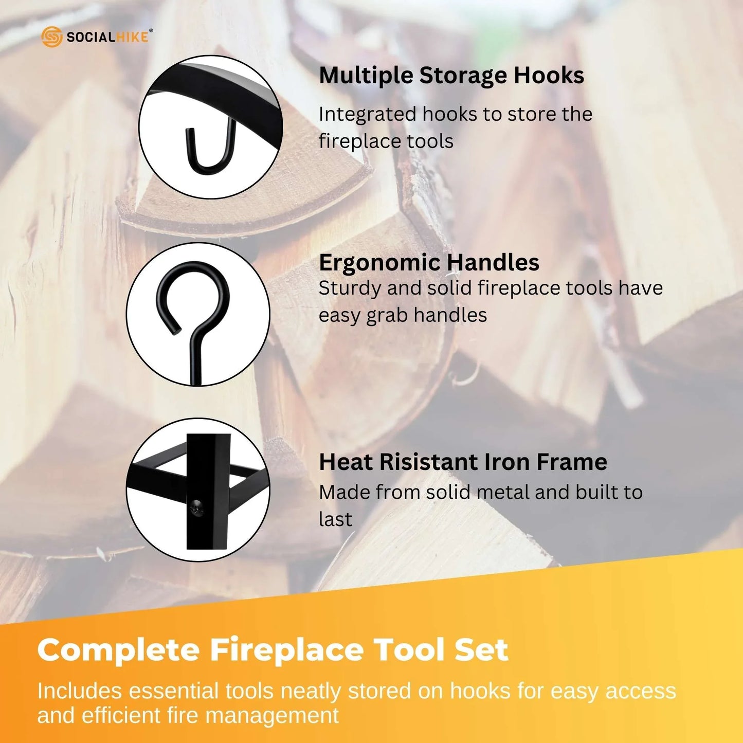 Social Hike Firewood Rack Stand and Fireplace Tool Set for Log Holder Storage - Mekamart Australia
