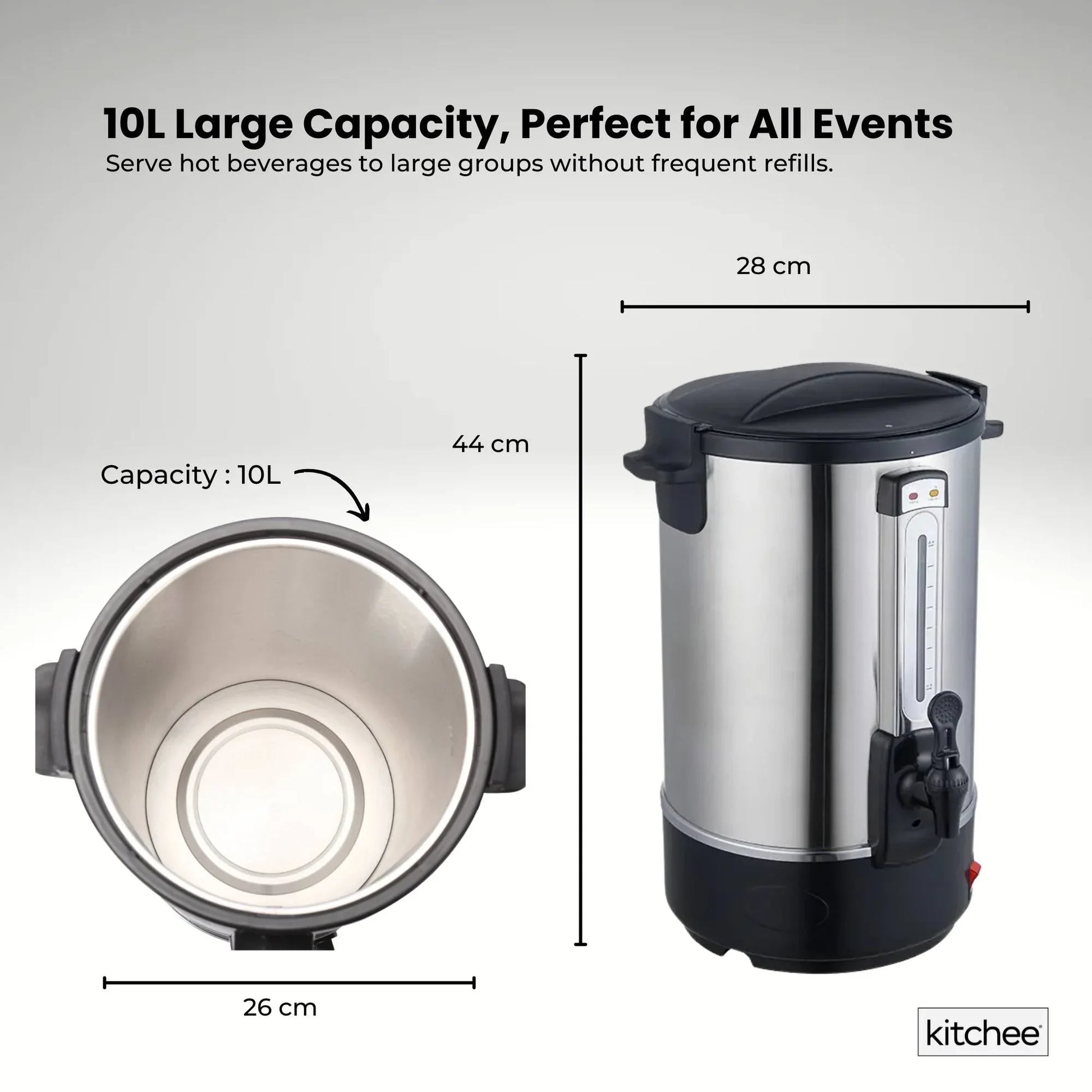 Kitchee 10L Electric Water Boiler - Stainless Steel Commercial Hot Liquid Urn - Mekamart Australia