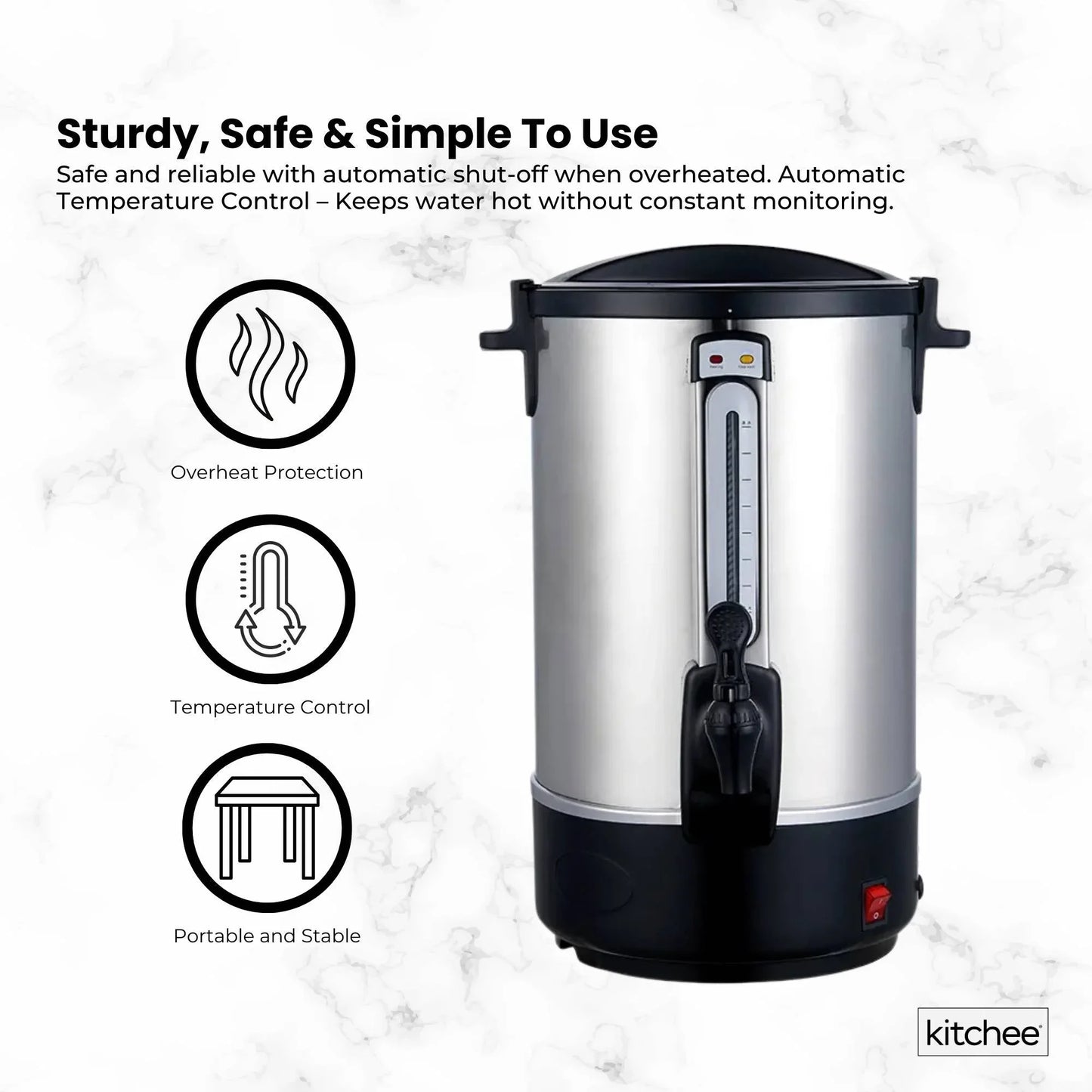 Kitchee 20L Electric Water Boiler - Stainless Steel Commercial Hot Liquid Urn - Mekamart Australia