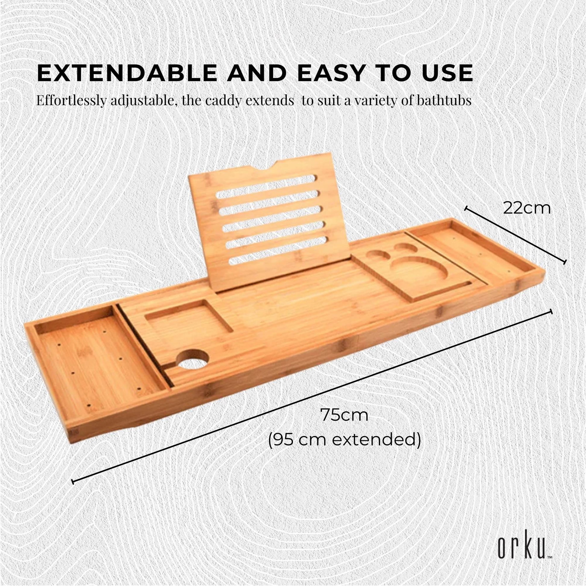 Luxury Adjustable Bamboo Bath Tray Caddy - Spa Book Wine & Accessories Holder - Mekamart Australia