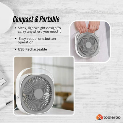 3-Speed USB 20cm Desktop Fan - Quiet Portable Lightweight Rechargeable Cooler - Mekamart Australia