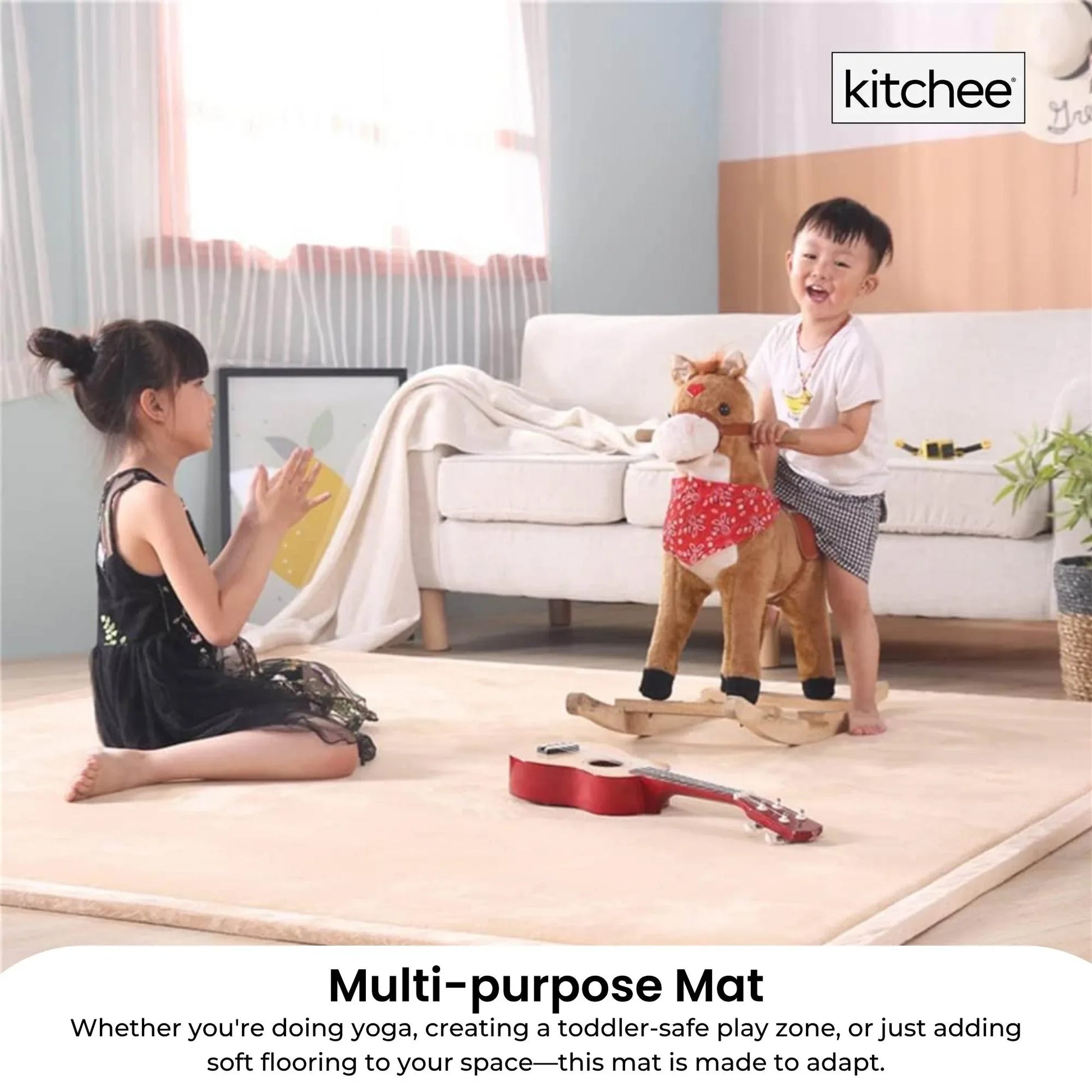 Kitchee Kids Foam Floor Play Mat 150x200cm – Padded Thick Soft Tatami Style Cream - Mekamart Australia
