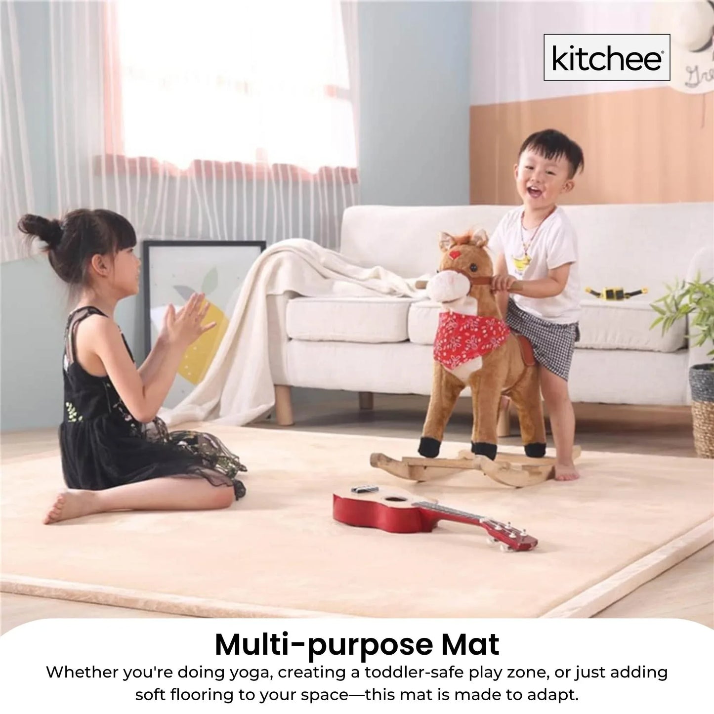 Kitchee Kids Foam Floor Play Mat 200x200cm – Padded Thick Soft Tatami Style Cream - Mekamart Australia