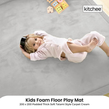 Kitchee Kids Foam Floor Play Mat 200x200cm – Padded Thick Soft Tatami Style Grey - Mekamart Australia