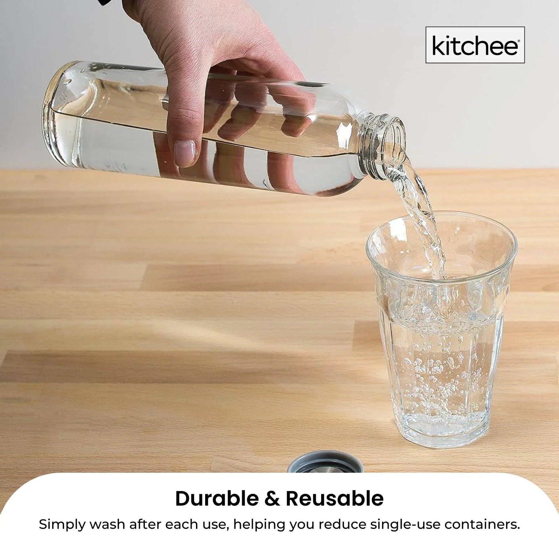 Kitchee 500ml Glass Water Bottle with Stainless Steel Lid - Set of 6 Drink Bottles - Mekamart Australia
