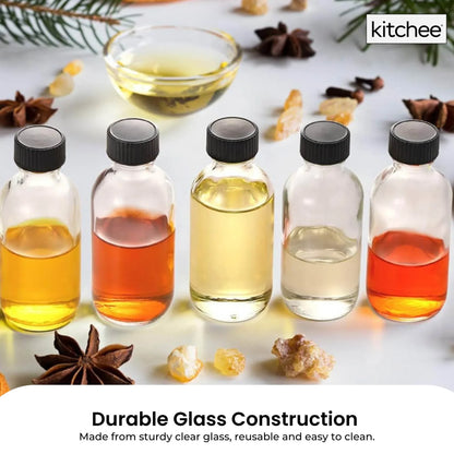 Kitchee 12x 60ml Small Glass Bottles + Lids Funnels Brush Labels Pen - Mekamart Australia
