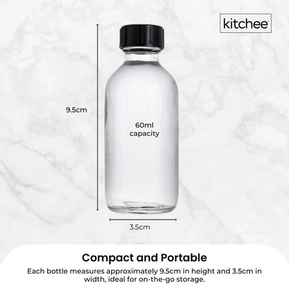 Kitchee 12x 60ml Small Glass Bottles + Lids Funnels Brush Labels Pen - Mekamart Australia