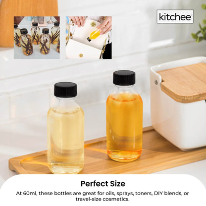 Kitchee 12x 60ml Small Glass Bottles + Lids Funnels Brush Labels Pen - Mekamart Australia