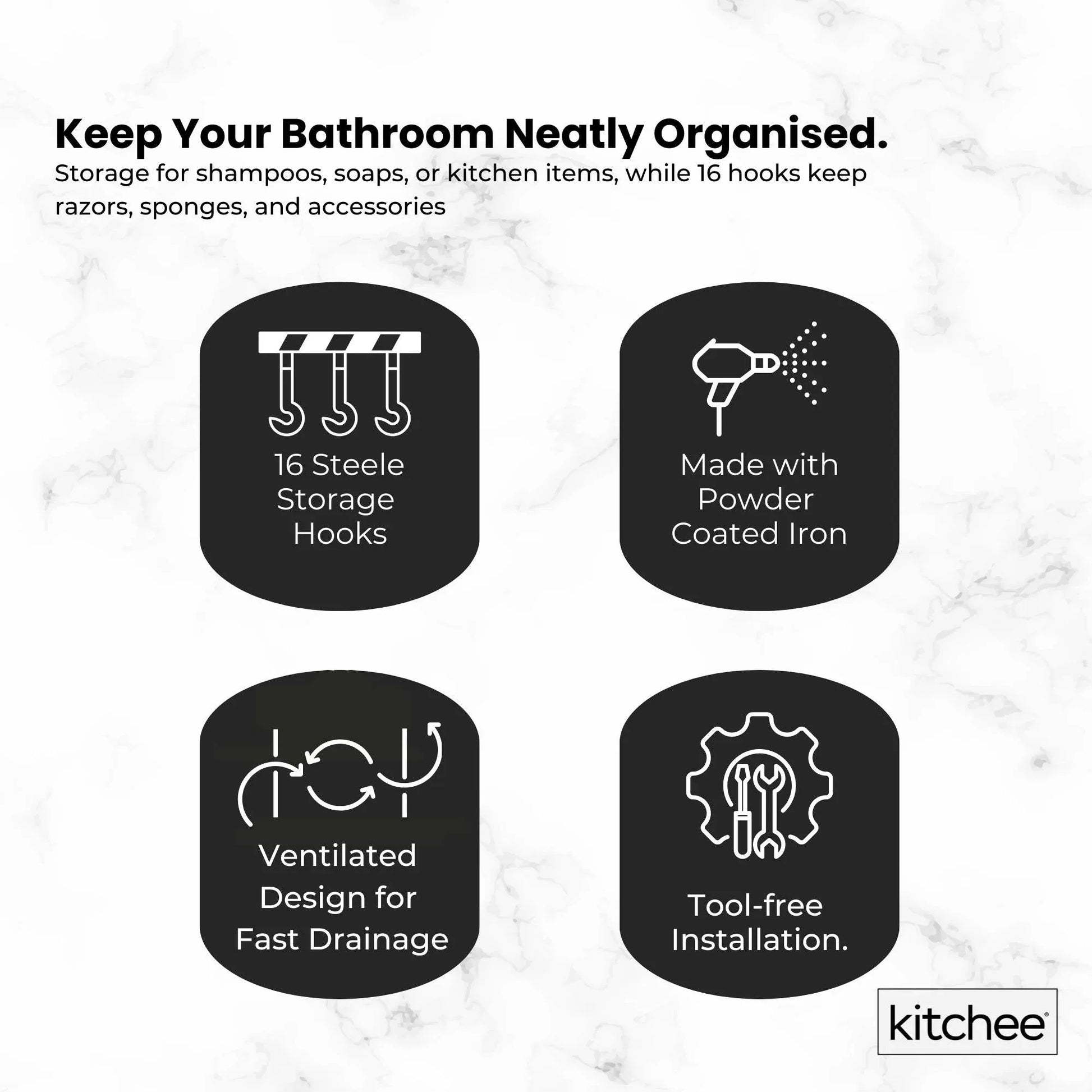 Kitchee 3 Tier Shower Caddy Over Door Bathroom Hanging Shelf Storage Rack Black - Mekamart Australia