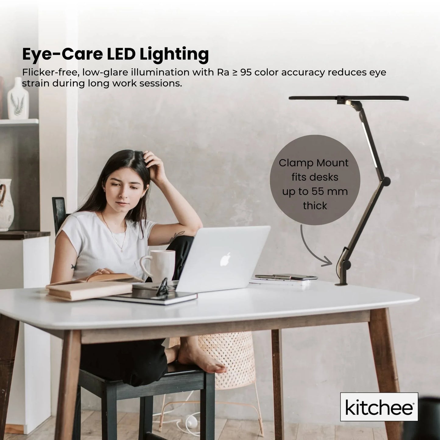 Kitchee Tri-Fold LED Desk Lamp with Clamp - Swinging Arm Eye-Care Dimmable Light - Mekamart Australia