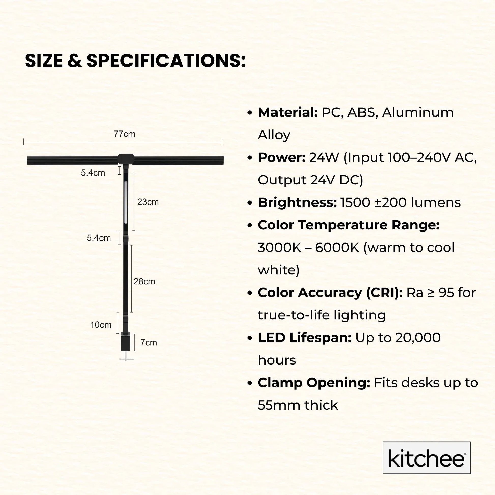 Kitchee Tri-Fold LED Desk Lamp with Clamp - Swinging Arm Eye-Care Dimmable Light - Mekamart Australia