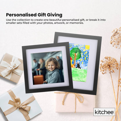 Kitchee 12 Pieces Photo Frame Set - Modern Gallery Wall Mixed Sizes Matt Black