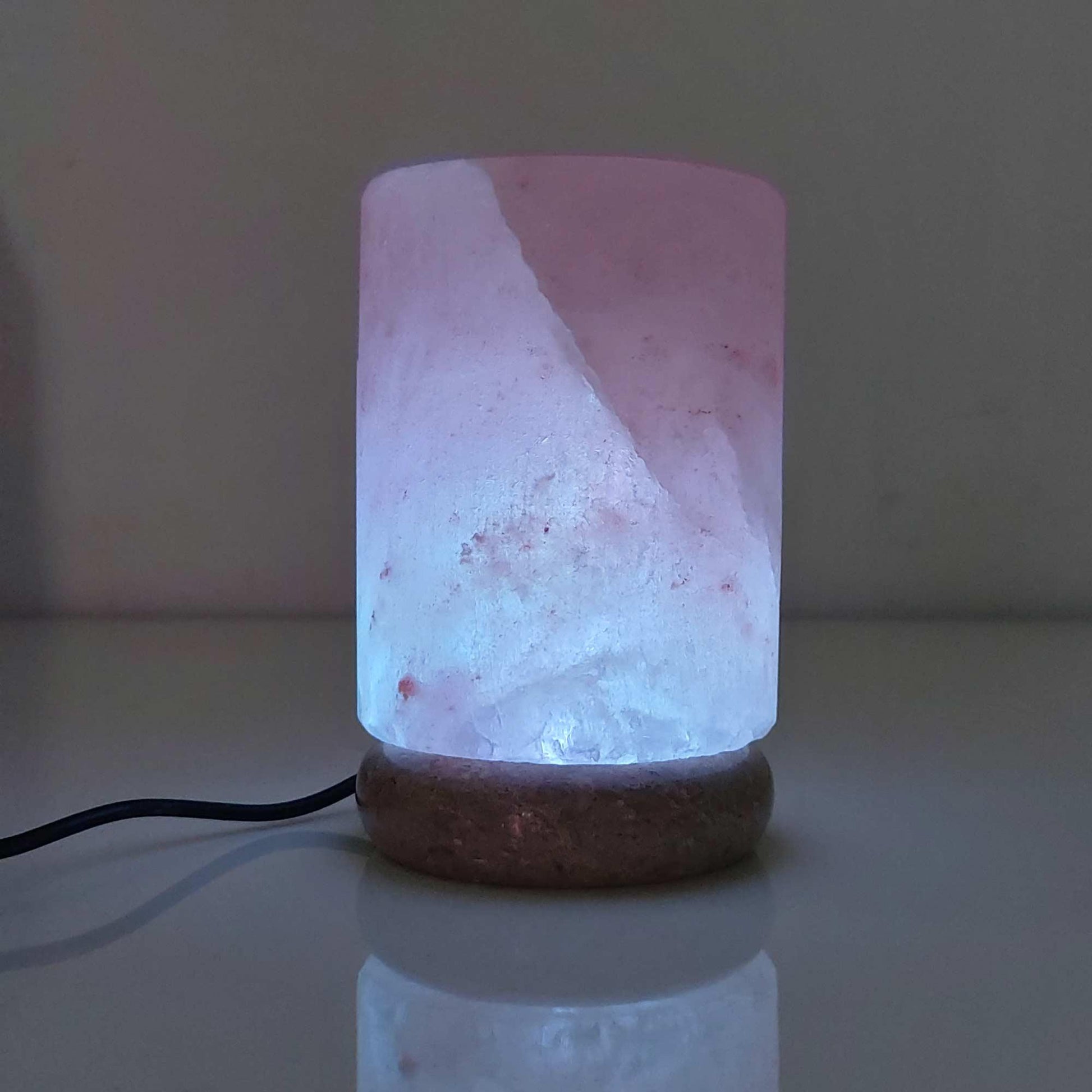 USB Colour Changing Salt Himalayan Lamp - Cylinder Shape Pink Rock LED Light - Mekamart Australia