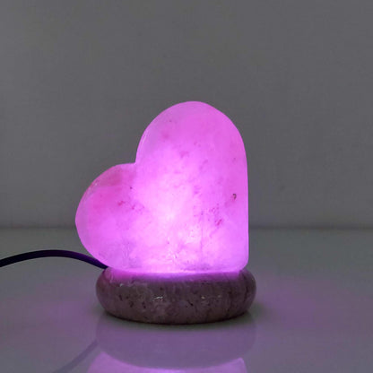 USB Colour Changing Salt Himalayan Lamp - Heart Love Shape Pink Rock LED Light - Mekamart Australia