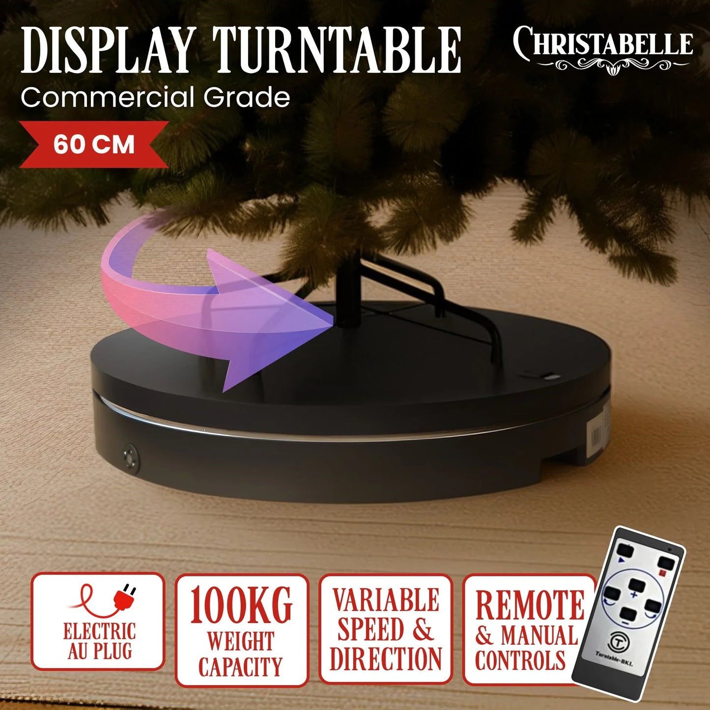 Christabelle 60cm 100kg Commercial-grade Electric Display Turntable - Mekamart Australia