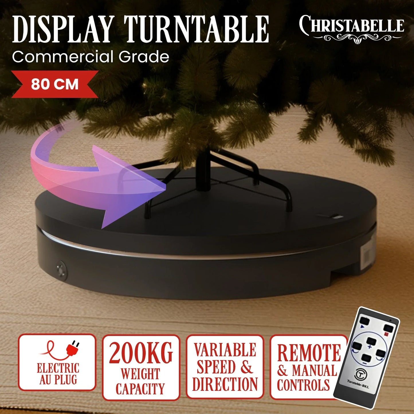 Christabelle 80cm 200kg Commercial Electric Display Turntable Power Outlet Black - Mekamart Australia