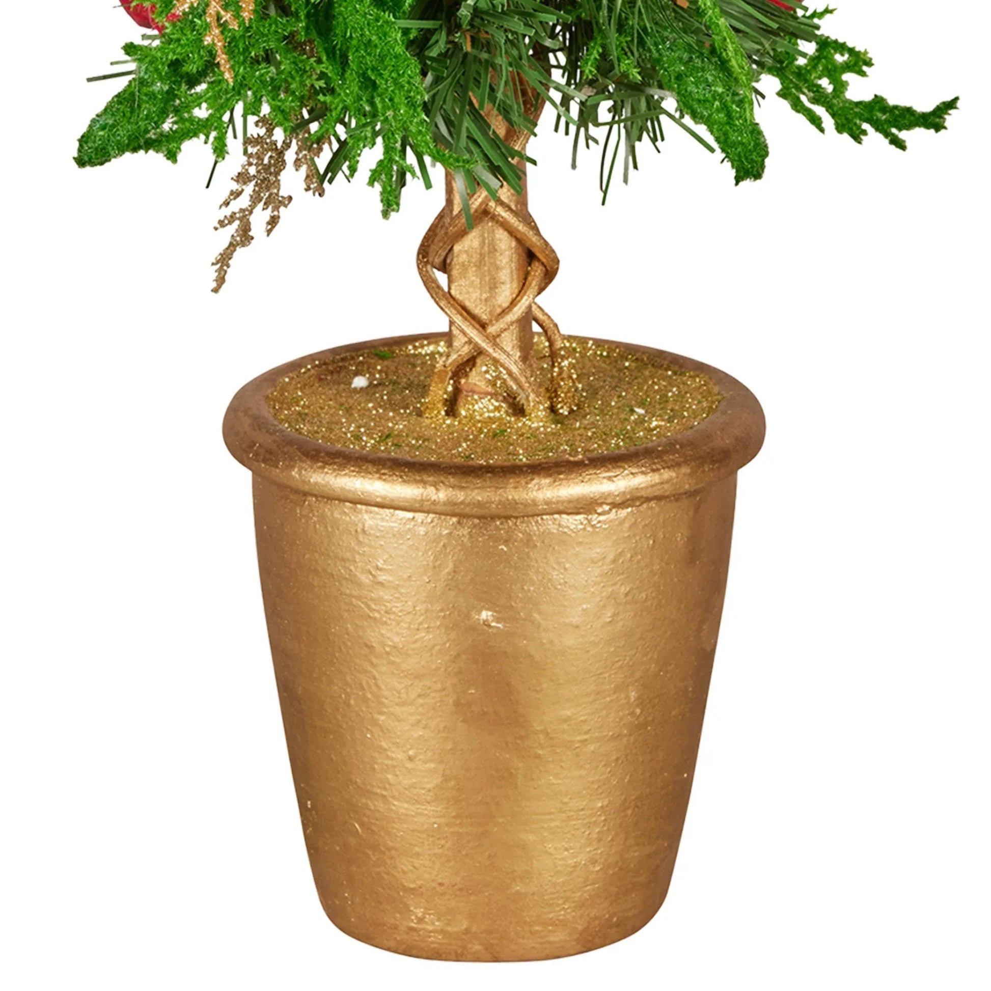 Christabelle 36cm Christmas Tabletop Topiary Tree Pre-Decorated Berries, Baubles & Pine Cones Gold Pot Twisted Stem Festive Decoration - Mekamart Australia