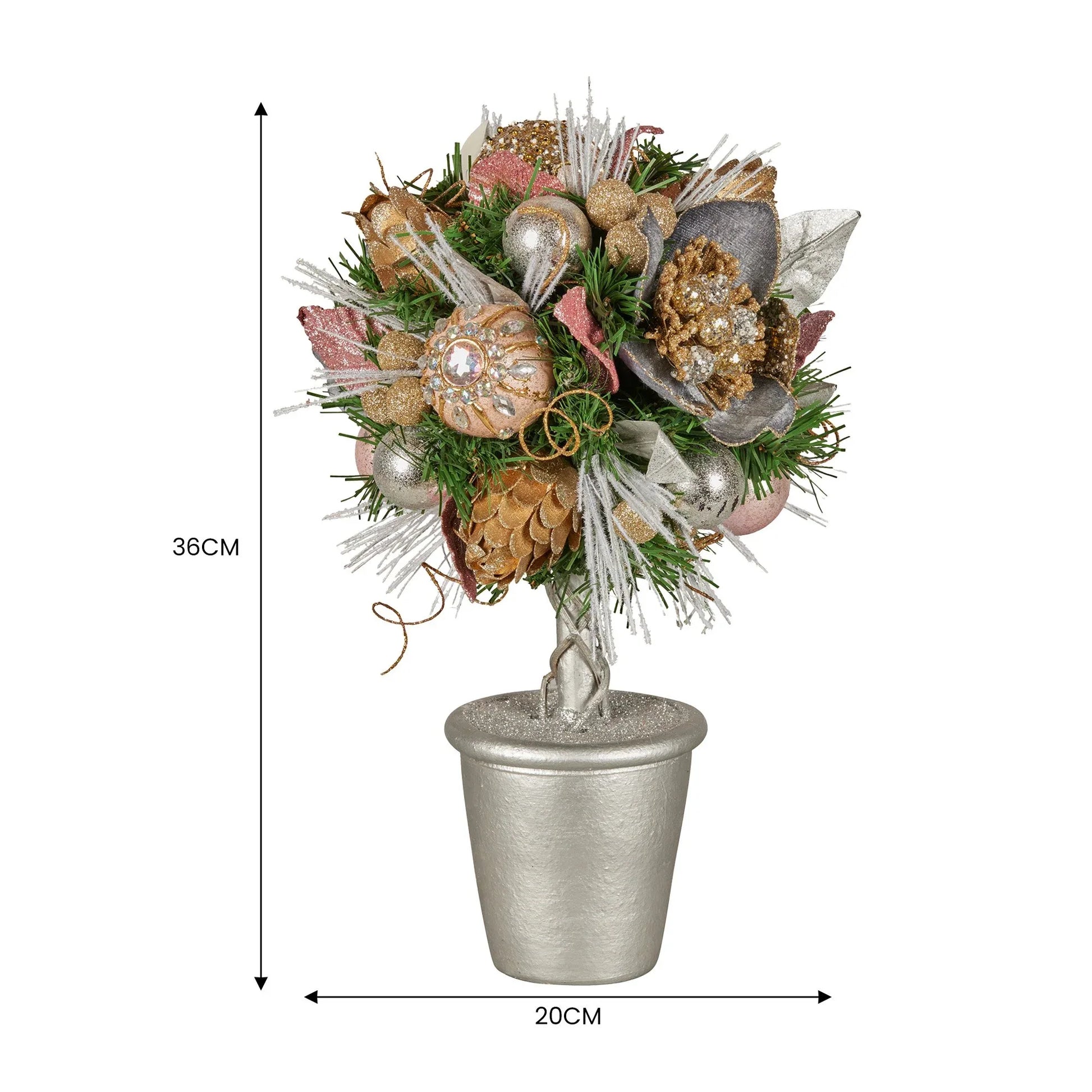 Christabelle 36cm Christmas Tabletop Topiary Tree Jewelled Baubles, Berries, Flowers and Pine Cones Festive Decoration - Mekamart Australia