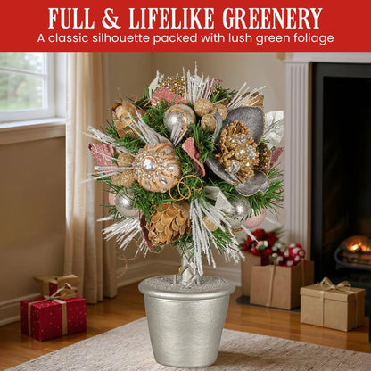 Christabelle 36cm Christmas Tabletop Topiary Tree Jewelled Baubles, Berries, Flowers and Pine Cones Festive Decoration - Mekamart Australia