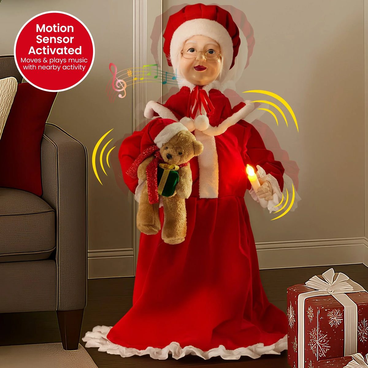 Christabelle 1.1m Musical LED Animated Christmas Mrs Claus Glowing Candle Ornament Decoration - Mekamart Australia