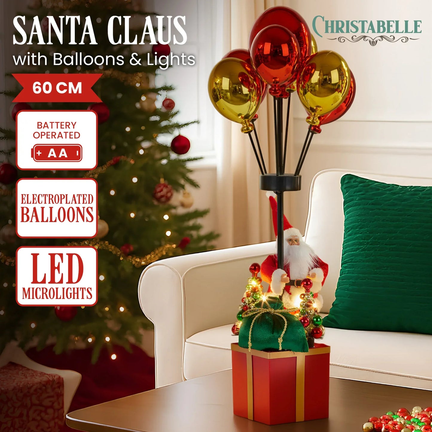 Christabelle 60cm LED Christmas Santa Claus with Balloons & Lights Ornament Decoration - Mekamart Australia