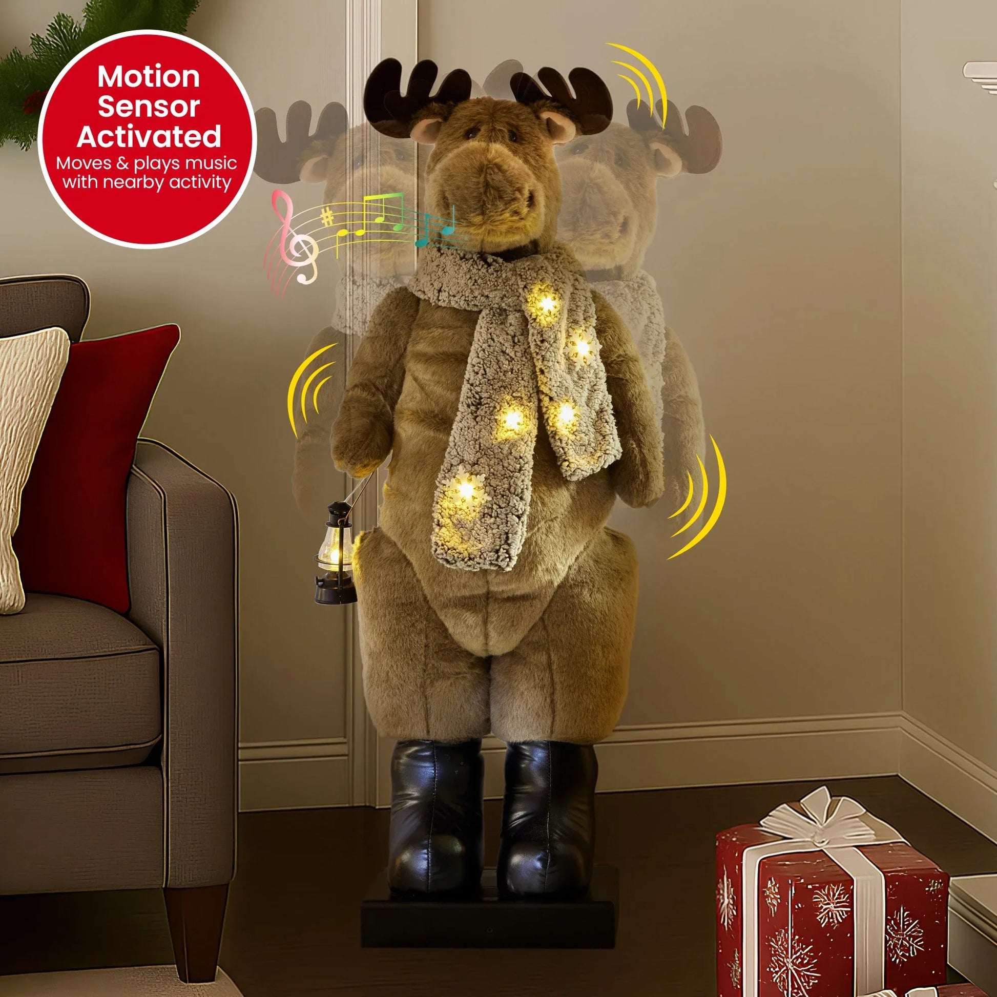 Christabelle 1.1m Musical LED Animated Christmas Moose Decoration Light-Up Lantern Ornament - Mekamart Australia