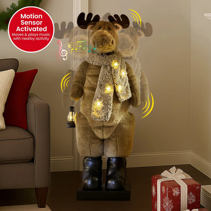 Christabelle 1.1m Musical LED Animated Christmas Moose Decoration Light-Up Lantern Ornament - Mekamart Australia