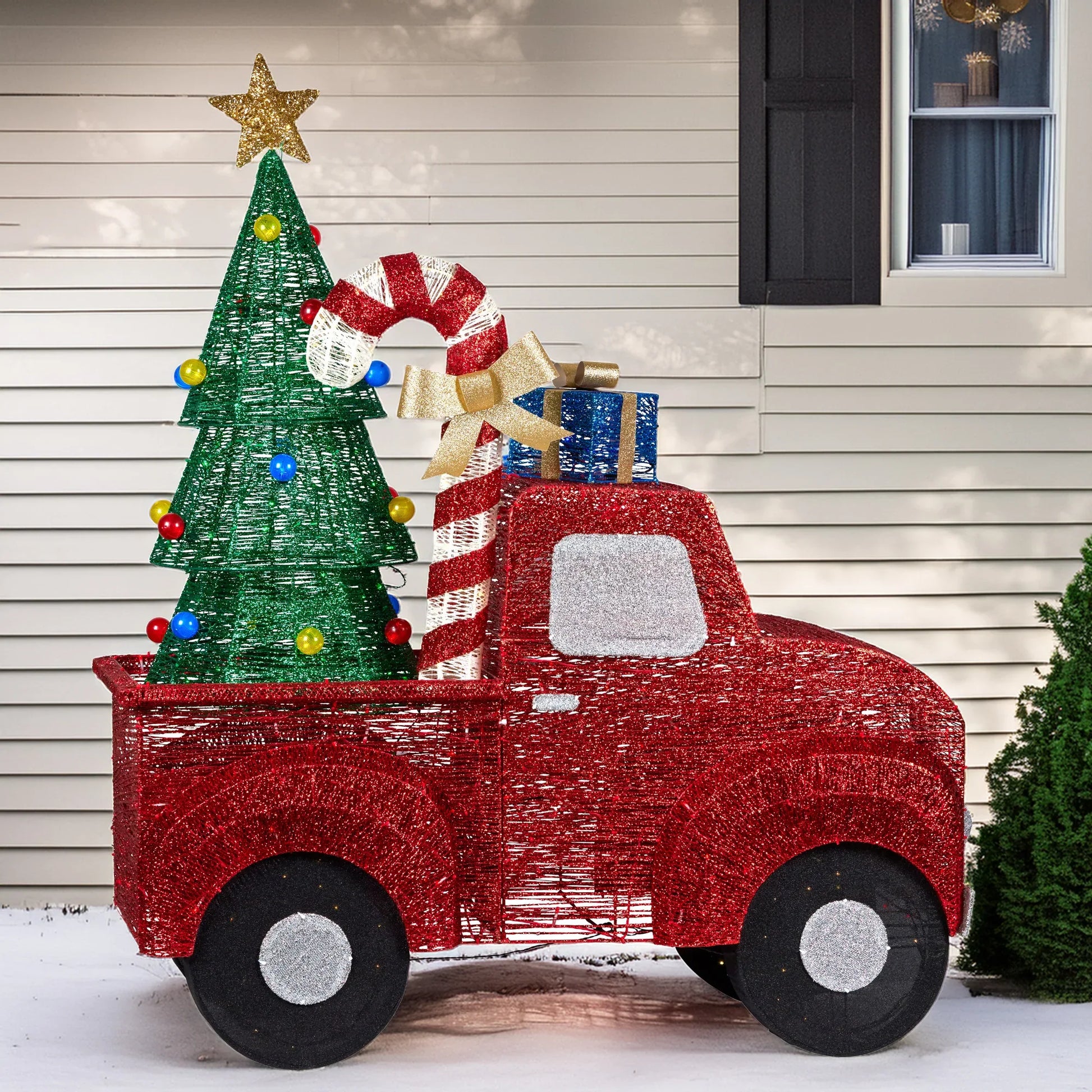 Christabelle 1.4m Christmas Tree Truck Indoor Outdoor Display Decoration LED Lights Front Yard Lawn Statue Ornament - Mekamart Australia