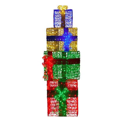 Christabelle 190cm 4-piece Gift Stack Box Christmas Decor Bows Led Lights Xmas - Mekamart Australia