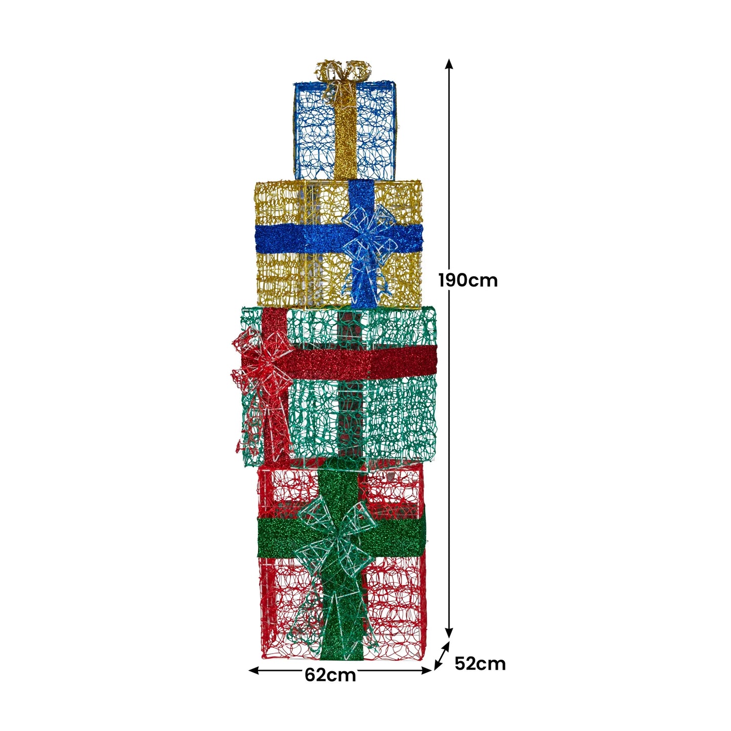 Christabelle 190cm 4-piece Gift Stack Box Christmas Decor Bows Led Lights Xmas - Mekamart Australia