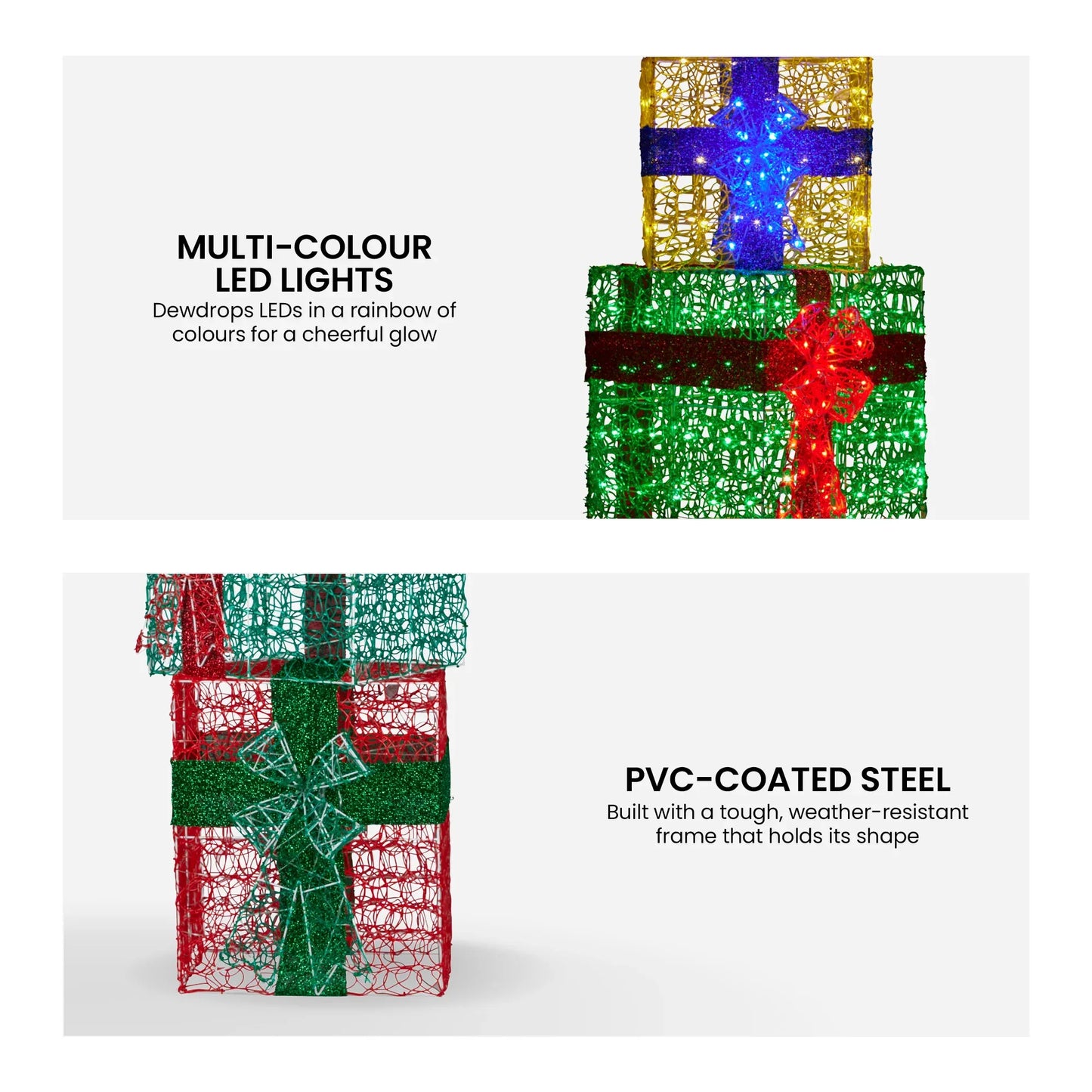 Christabelle 190cm 4-piece Gift Stack Box Christmas Decor Bows Led Lights Xmas - Mekamart Australia