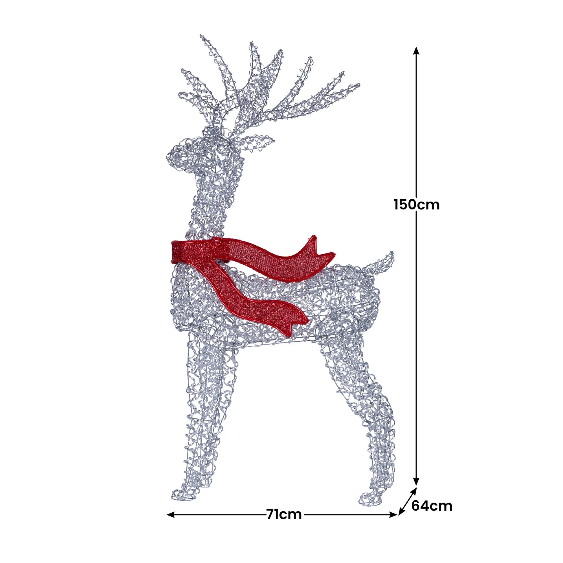 Christabelle Large 1.5m Christmas Reindeer Outdoor Indoor Light-Up Display Decoration Lawn Statue LED Lights Red Bow - Mekamart Australia