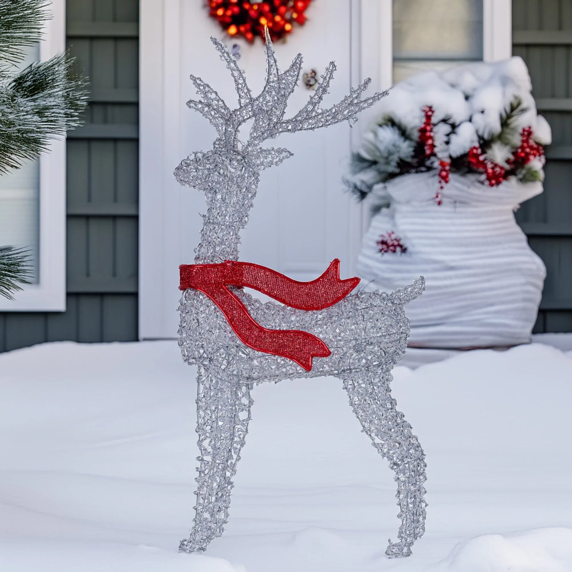 Christabelle Large 1.5m Christmas Reindeer Outdoor Indoor Light-Up Display Decoration Lawn Statue LED Lights Red Bow - Mekamart Australia