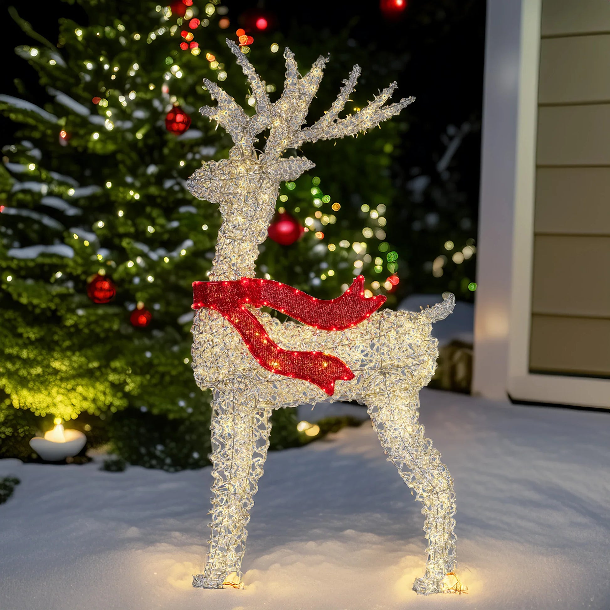 Christabelle Large 1.5m Christmas Reindeer Outdoor Indoor Light-Up Display Decoration Lawn Statue LED Lights Red Bow - Mekamart Australia
