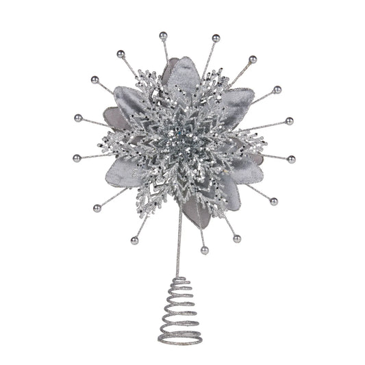 Christabelle Christmas Tree Topper Poinsettia Decoration Ornament Silver Petals - Mekamart Australia