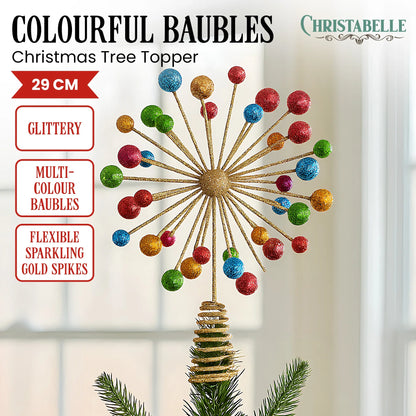 Christabelle Christmas Tree Topper Glittery Baubles Gold Decoration Ornaments - Mekamart Australia