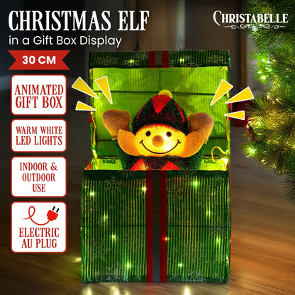 Christabelle Animated Elf Gift Box Led Lights Christmas Tree Decoration Ornament - Mekamart Australia