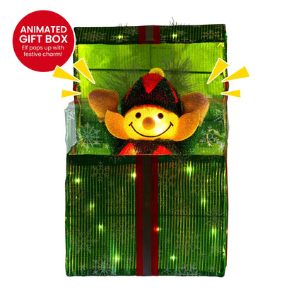 Christabelle Animated Elf Gift Box Led Lights Christmas Tree Decoration Ornament - Mekamart Australia